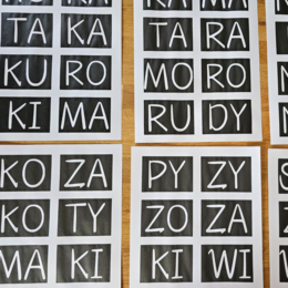 SYLABY OTWARTE - czarne tło, wyrazy dwusylabowe