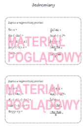 Szybkie karteczki – wyrażenia algebraiczne, sumy algebraiczne, jednomiany, redukcja wyrazów podobnych (karta pracy, kartkówka kl. 6, 7, 8)