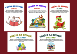 KSIĄŻKA NA WEEKEND – plakat – BIBLIOTEKA – gazetka – napis - 7 wersji