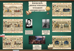 Gazetka historyczna : kwiecień- miesiąc ważnych wydarzeń  historycznych| Kolorowa i edukacyjna ozdoba klasy lub korytarza| Elementy łatwe do wycięcia: 20 stron do druku