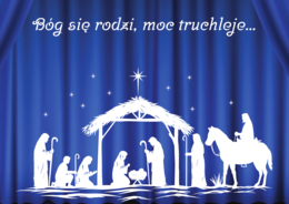 Dekoracja świąteczna na jasełka lub wigilię - Szopka z napisem "Bóg się rodzi, moc truchleje..." XXL