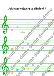 Nazwy nut w kluczu wiolinowym, gama C-dur. Muzyka. Karta pracy.