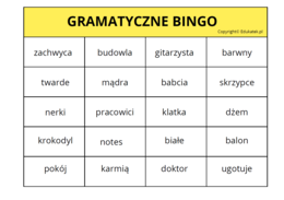 Gramatyczne bingo- utrwalanie rzeczownika, czasownika, przymiotnika