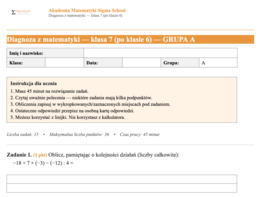 Diagnoza z matematyki na początek klasy 7 (po klasie 6)