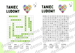Muzyka, klasa 4-5. Taniec ludowy. Karta pracy: wykreślanka.