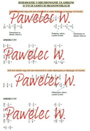 Dodawanie i odejmowanie ułamków o tych samych mianownikach - plakat do uzupełnienia, karta pracy, kl. 4, kl. 5, kl. 6 przykłady