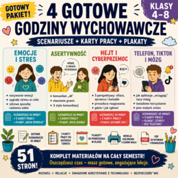 Pakiet godzin wychowawczych | 4 gotowe scenariusze + karty pracy + plakaty | Klasy 4–8