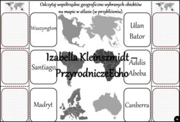 Notatka okienkowa/stacja zadaniowe/notatka interaktywna/notatka graficzna/karta pracy/sketchnotka „Szerokość i długość geograficzna”, „Współrzędne geograficzne” w pdf. Geografia 6 , dział „Współrzędne geograficzne”. Materiał wykonany na podstawie podręcz