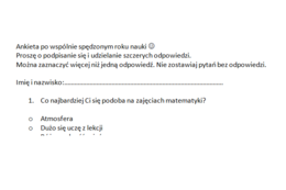 Ankieta po wspólnie spędzonym roku/ półroczu.