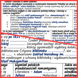 Kultura i oświata w dobie zaborów - notatki, karta pracy