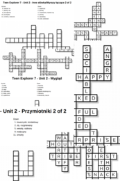 Teen Explorer 7 – Unit 2 – krzyżówki – Inne słówka_Wyrazy łączące/Przymiotniki/Użyteczne wyrażenia/Wygląd/Zwroty przyimkowe