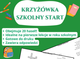 Krzyżówka „Szkolny Start” ✏️📚 – początek roku szkolnego, godzina wychowawcza, świetlica, klasy 1–3, klasy 4–6, klasy 7–8