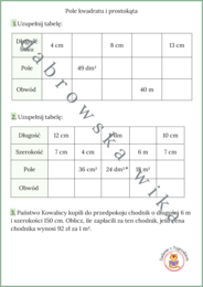 Kwadrat i prostokąt - karta pracy