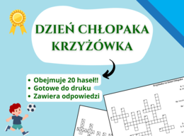 Krzyżówka „Dzień Chłopaka” 🎉👦 – klasy 1–8, świetlica, godzina wychowawcza, język polski