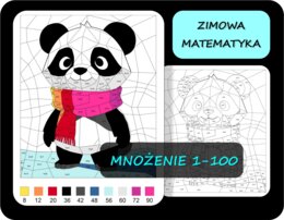 Kolorowanka matematyczna tabliczka mnożenia, pokoloruj według wyników mnożenia, zimowa matematyka