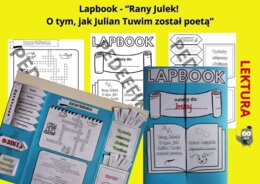 Lapbook - "Rany Julek! O tym, jak Julian Tuwim został poetą" + test sprawdzający wiedzę z lektury + kod QR do testu