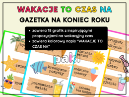 Zakończenie koniec roku / wakacje – GAZETKA / dekoracja do sali, świetlicy, biblioteki, na korytarz // Wakacje to czas na …
