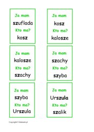Zestaw kart typu kto ma, ja mam – głoski szumiące