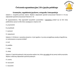 Ćwiczenia powtórzeniowe  z gramatyki, języka, ortografii i interpunkcji do egzaminu ósmoklasisty z języka polskiego plus klucz odpowiedzi