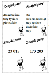 Gra matematyczna: znajdź parę - odczytywanie liczb wielocyfrowych
