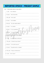 Reported Speech - Present Simple - karta pracy - mowa zależna - ćwiczenia - matura - angielski - do wydrukowania  - .pdf