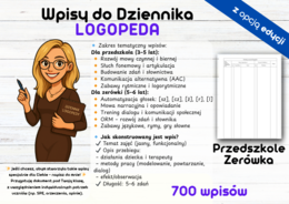 Logopeda Wpisy do Dziennika Tematy Zajęć, Przedszkole Zerówka