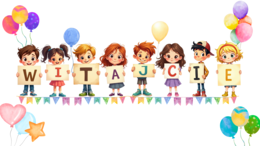 Gazetka szkolna/ozdoba na rozpoczęcie roku szkolnego- "Witajcie" + dodatkowe elementy dekoracyjne