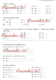 Dodawanie i odejmowanie w zakresie 100 - kl. 2, 3 - karta pracy, sprawdzian