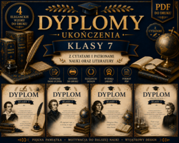 📚 Dyplomy ukończenia klasy 7 – 4 eleganckie wzory z cytatami i patronami (PDF)