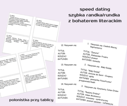 speed dating (szybka randka, rundka) z bohaterem literackim - powtórzenie z lektur klasa 7 przesiadka lekcja w ruchu