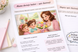 Mama dostaje bukiet - opis ilustracji [Karta pracy]