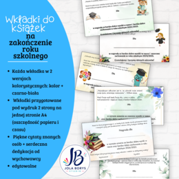 Wkładki do książek na zakończenie roku szkolnego - dla klas 1–8 szkoły podstawowej NOWE 2025/206 - edytowalne
