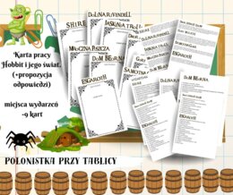 Hobbit i jego świat. Miejsca wydarzeń. 9 kart pracy + propozycja rozwiązań. Karta pracy