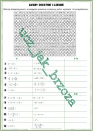 Liczby dodatnie i ujemne, karta pracy, kodowanie, klasa 6 i 7, walentynki, dzień kropki