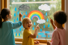 Malowanie deszczu na folii okiennej