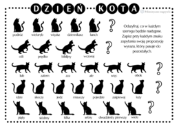 Dzień Kota na języku polskim. Łamigłówka. Kocia zagadka. Co będzie następne? Części mowy