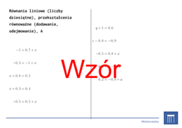 Równania liniowe (liczby dziesiętne), przekształcenia równoważne (dodawanie, odejmowanie) | matematyka, algebra | 26 kolumn