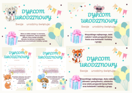 min 25 sztuk słodkich dyplomów urodzinowych - do samodzielnego uzupełnienia PDF