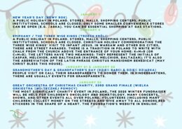 Styczeń January cały miesiąc z miejscem na notatki oraz opisem Polskich świąt w j. angielskim