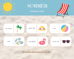 Summer Dominoes Game - letnie domino do nauki słownictwa związanego z latem, język angielski