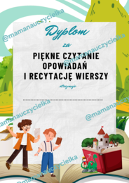 Dyplom za piękne czytanie opowiadań i recytację wierszy