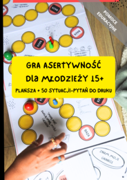 Gra planszowa „Asertywność dla młodzieży 15+. Plansza + 50 pytań” – pomoc edukacyjna do druku