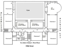 Mapa szkoły do ćwiczenia wskazywania drogi - karta pracy z angielskiego