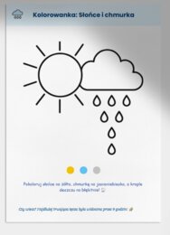Karty pracy: kolorowanki związane z pogodą, labirynty, łączenie kropek.