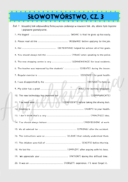 SŁOWOTWÓRSTWO - cz. 3 - karta pracy - Word Formation - zadania - luki - do wydrukowania - matura - język angielski - B1+/B2 - .pdf