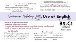 Summer Holiday- use of English B2-C1, matura podstawowa i rozszerzona, Back-to-school, no-prep