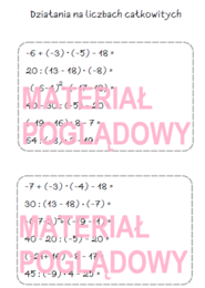 Szybkie karteczki – dodawanie, odejmowanie, mnożenie, dzielenie liczb całkowitych, działania na liczbach wymiernych (karta pracy, kartkówka kl 4, 5, 6, 7, 8)