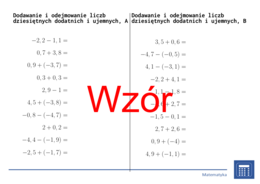Dodawanie i odejmowanie liczb dziesiętnych dodatnich i ujemnych | matematyka | 26 kolumn