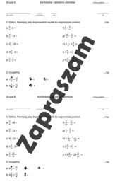 Dzielenie ułamków zwykłych - kartkówka / karta pracy