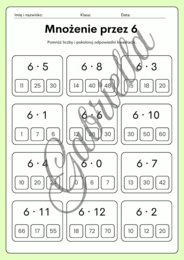 Karta pracy - mnożenie przez 6,7,8 oraz 9.